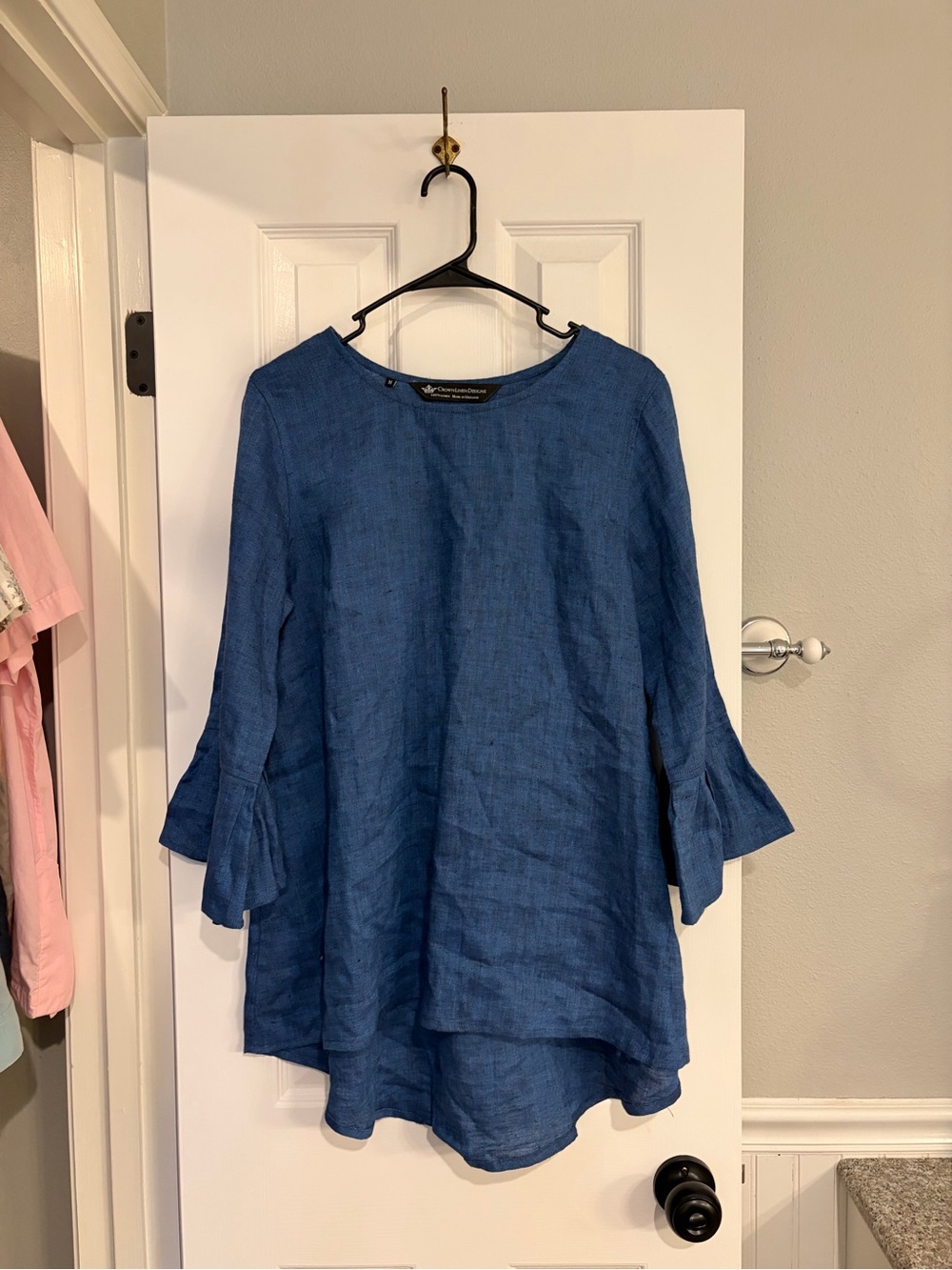 Crown Linen Designs Tunic Medium Blue Linen Made Ukraine Boho Top
